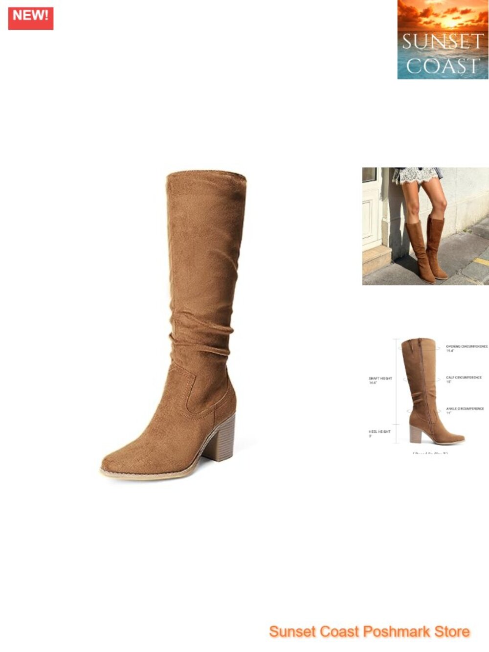 Faux Suede Knee-High Chunky Heel Boots Pointed Toe Slouchy